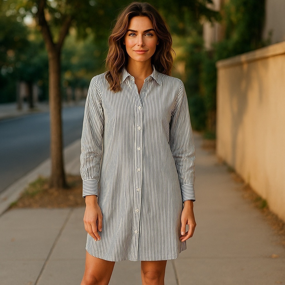 AMT Black Striped Button Down Shirt Dress
New